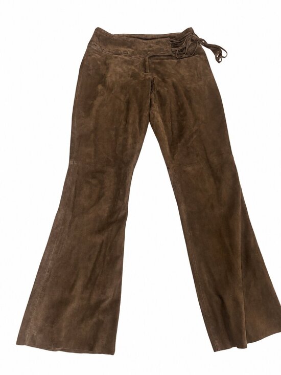 Cache Pants - Vintage Cache Brown Goat Suede Lace Up Flare Pants Size 4